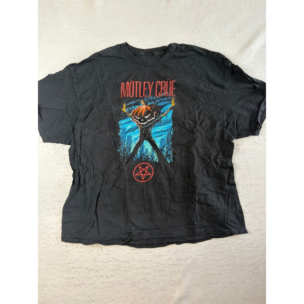 Motley Crue Graphic T-Shirt Mens 2XL Black Pumpkin Pentagram Rock Band